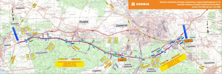 Plan budowy I odcinka obwodnicy Poręby i Zawiercia. Źródło: GDDKiA